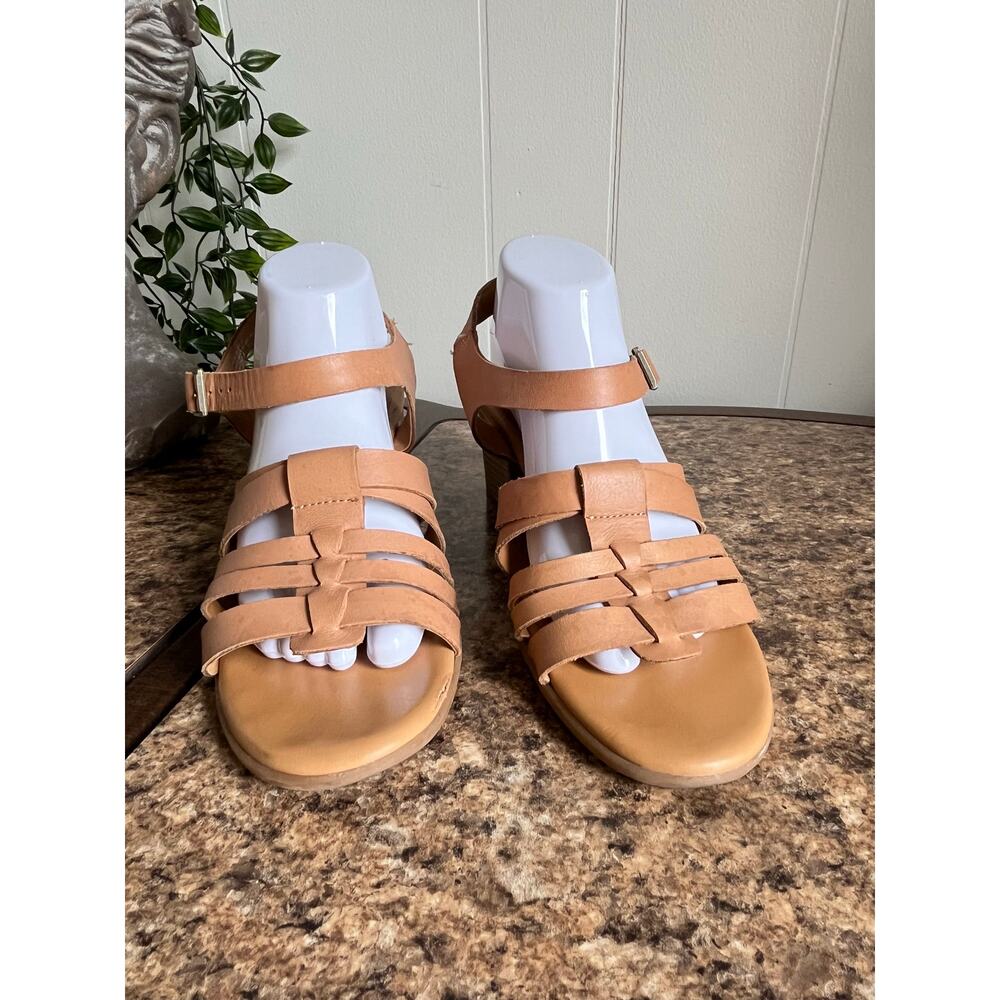 Korks by Korkease Cilla Tan Leather Strappy Sandals Heels 10 Boho Open Toe - Picture 5 of 15